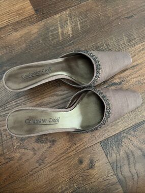 Coldwater Creek Taupe Slip-On Beaded Mules